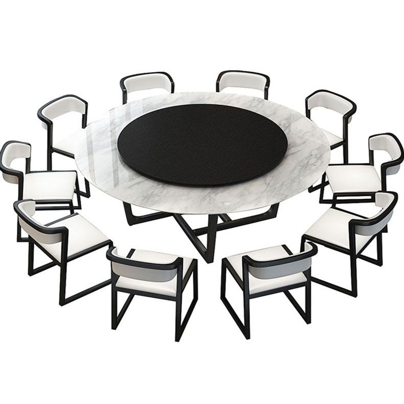 Imitation Marble Round Table Contemporary Dining Site Table with Turntable
