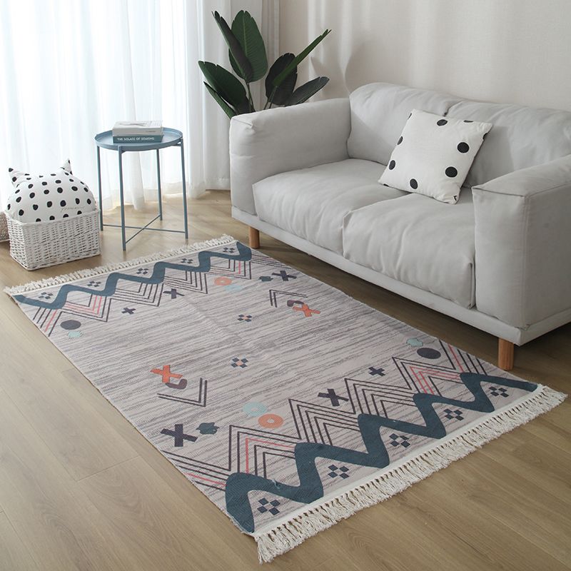 Casual woonkamer vloerkleed multi-gekleurde geometrische geprint gebied tapijt jute vlekbestendige handgemaakte binnendarbasis met kwastje