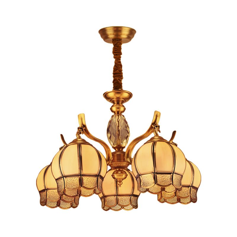 Bud Bedroom Ceiling Chandelier Colonial Frosted Glass 5 Lights Gold Finish Hanging Pendant Light