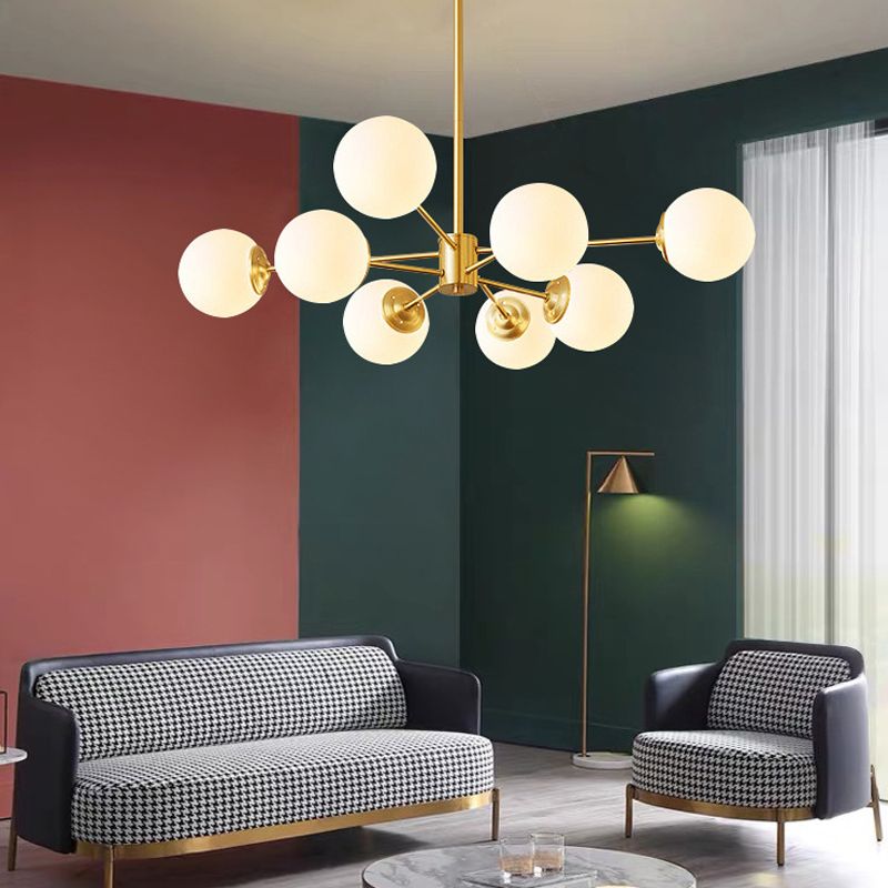 Brass Nordic Chandelier Globe Multi Light Hanging Light with Glass for Restaurant
