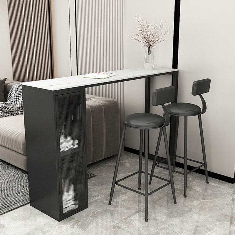 Faux Marble Black Counter Height Dining Table Industrial Metal Base Counter Wine Table
