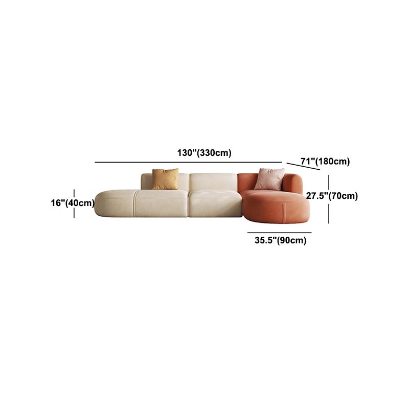Nordic Style Velvet Sectional 27.56" H Sofa & Chaise in White/Grey