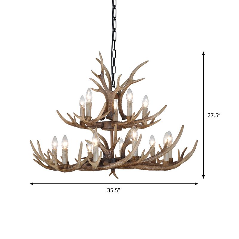 Brown 4/6/8 têtes CHANDELIER LIGHTING RUSTIC Resin Resin Candle Suspension Lampe avec bois pour salle à manger