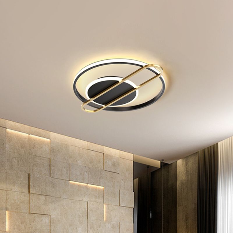 Circle/Square Flush Light Fixture Minimalist Metallic Black/Gold Surface Mounted LED Ceiling Light in Warm/White Light