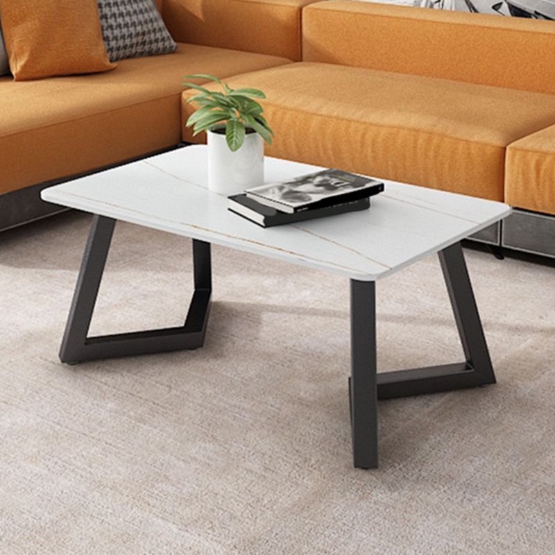 Contemporary 17.7" H Coffee Table Rectangular Stone 1 Single Cocktail Table