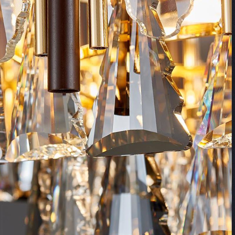 Round Ceiling Chandelier Postmodern Teardrop Crystal 7 Lights Gold Hanging Light Kit
