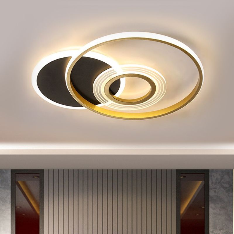 Circle Metallic Ceiling Mounted Fixture Modern Gold/Black and White LED Semi Flush in Warm/White Light, 18.5"/21.5" Wide
