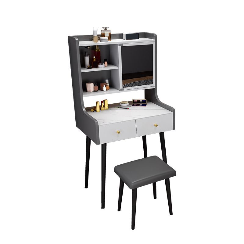 Two Piece Modern Mirrored Vanity Set Black/Grey Engineered Wood Dresser