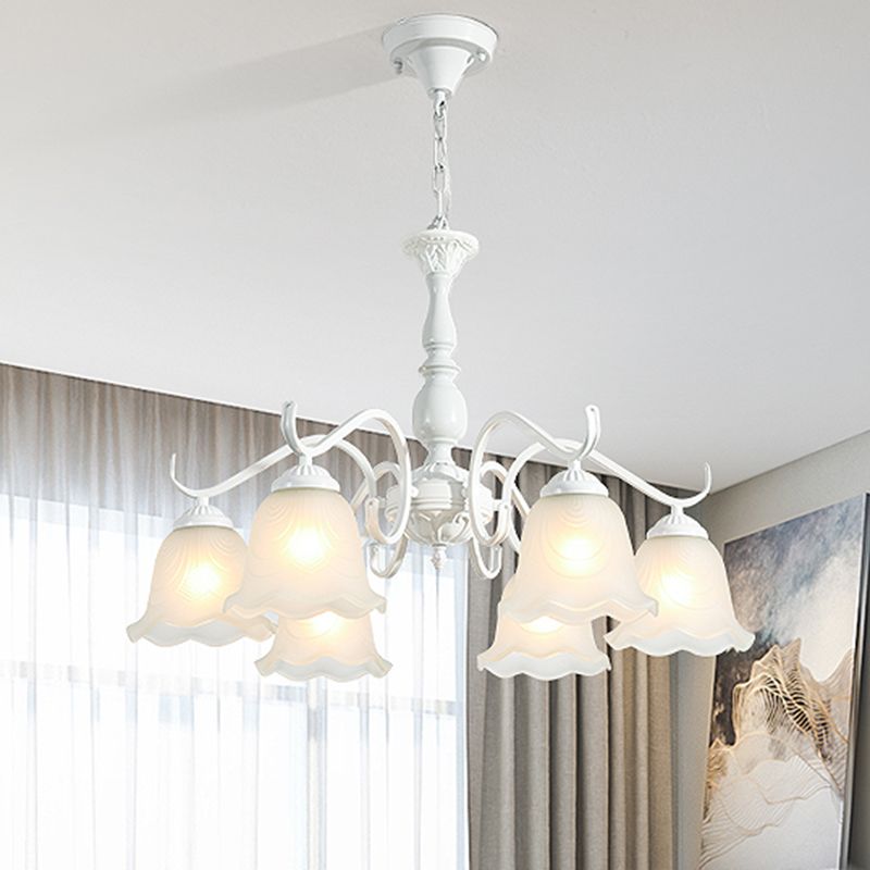 Bell Shade Handblown Glass Suspension Light Rustic Living Room Chandelier Light in White