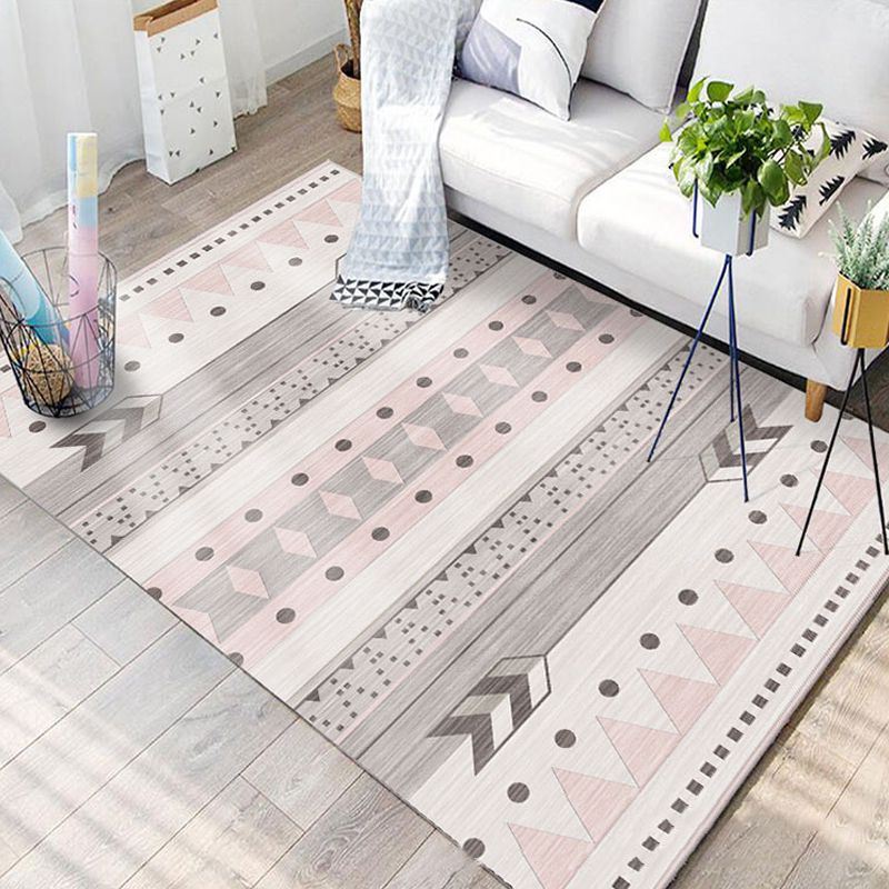Nordic Hotel Area Rug Multi Colored Geometric Indoor Rug Synthetics Anti-Slip Stain Resistant Washable Rug