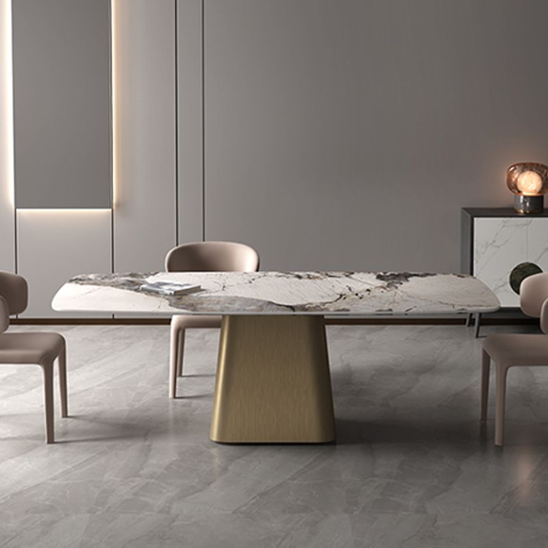 Industrial Sintered Stone Dining Table Rectangle Table with Metal Base