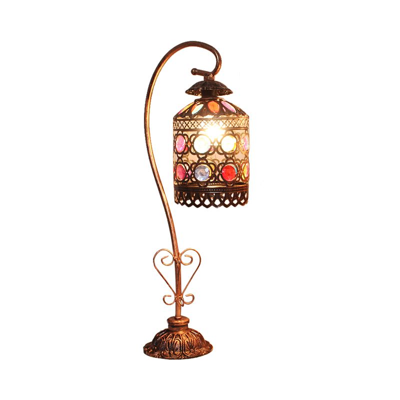 Mesa de cobre de metal Luz Cilíndrica 1 Lámpara de parada de noche bohemia para sala de estar