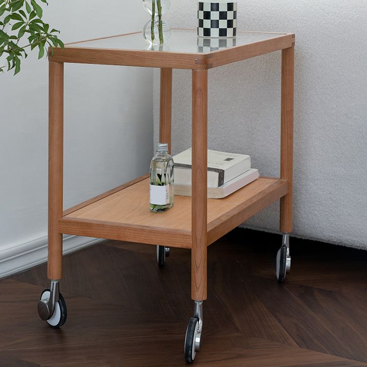 25.2" Wide Rectangular Glass End Slide Table Brown Cherry Side Table with Storage