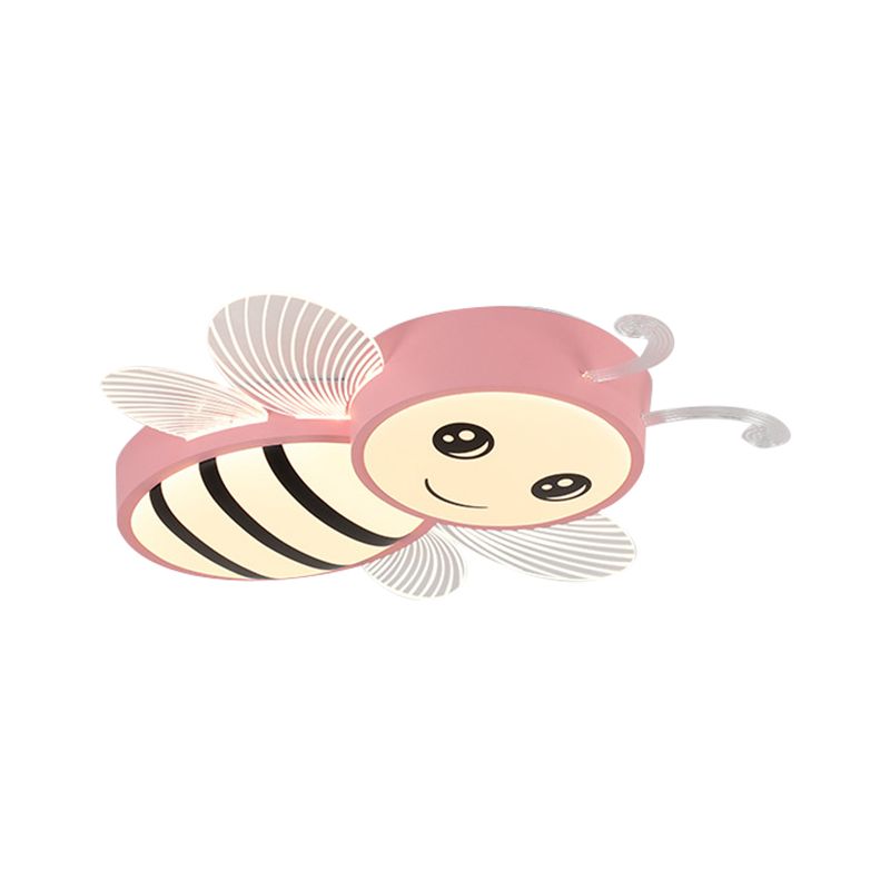 Bee Flush Mount Fixture Kids Plastic Pink/Yellow/Blue LED Close to Ceiling Lamp for Children Bedroom