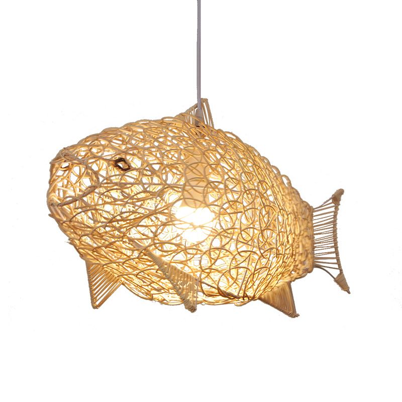 Holzfisch Anhänger Beleuchtungstradition Bambus 1 Glühbirne Hanging Lamp Kit für Restaurant