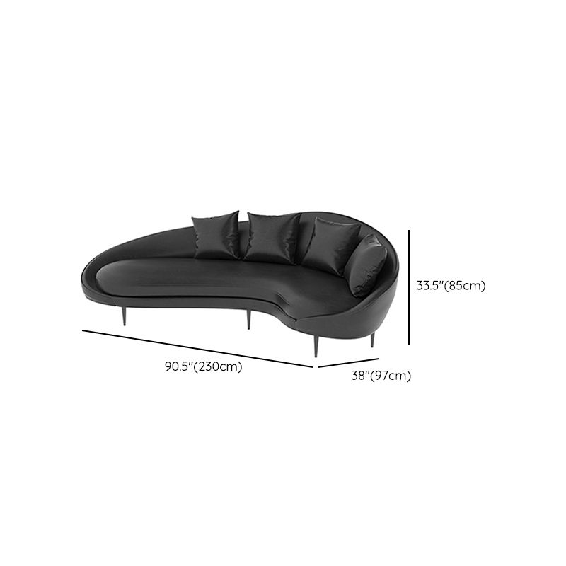 Contemporary Faux Leather Sloped Arm Sofa in Black For Living Room