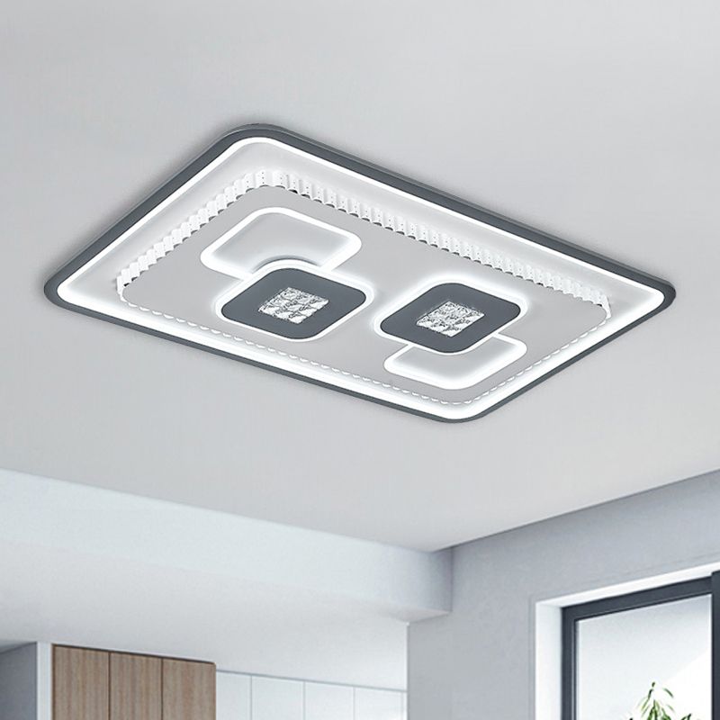 Crystal Black and White Flush Mount Fixture Square/Rectangle LED Contemporary Ceiling Mounted Light