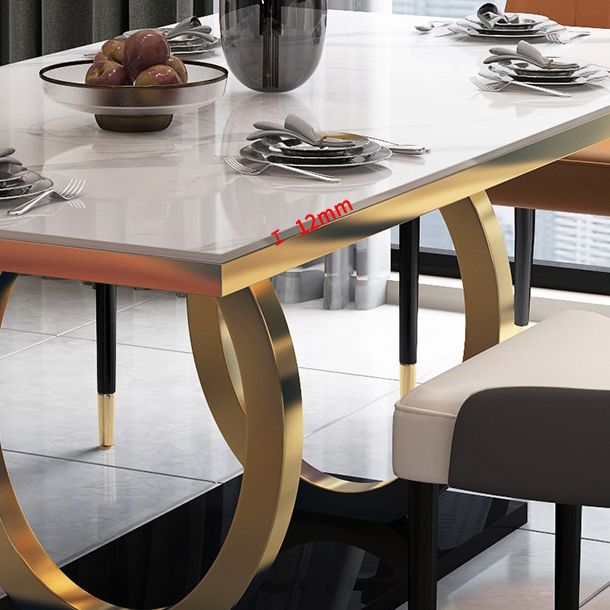 Table de salle à manger rectangulaire de luxe traditionnelle, table de dîner en pierre avec base à tréteaux