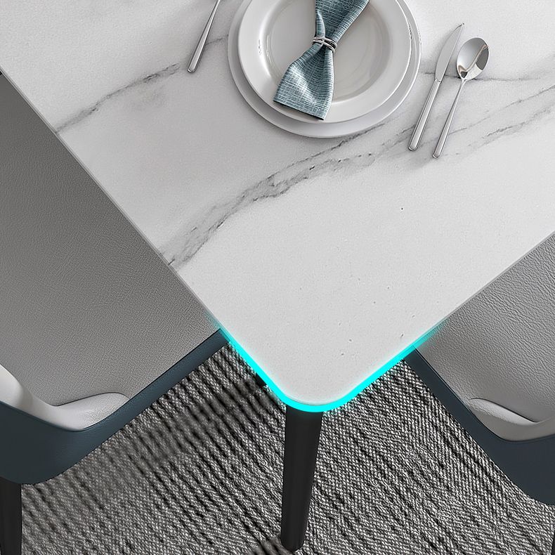 Minimalist White Standard Dining Set Sintered Stone Rectangle Dining Set with 4 Legs Base