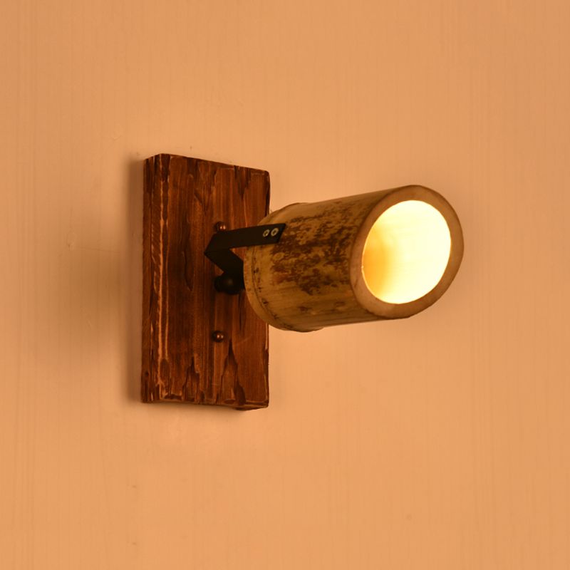 Callindre Vintage Murale Lumière Lumière 2/3 Light Bamboo Lampe murale en marron avec plaque arrière linéaire en bois