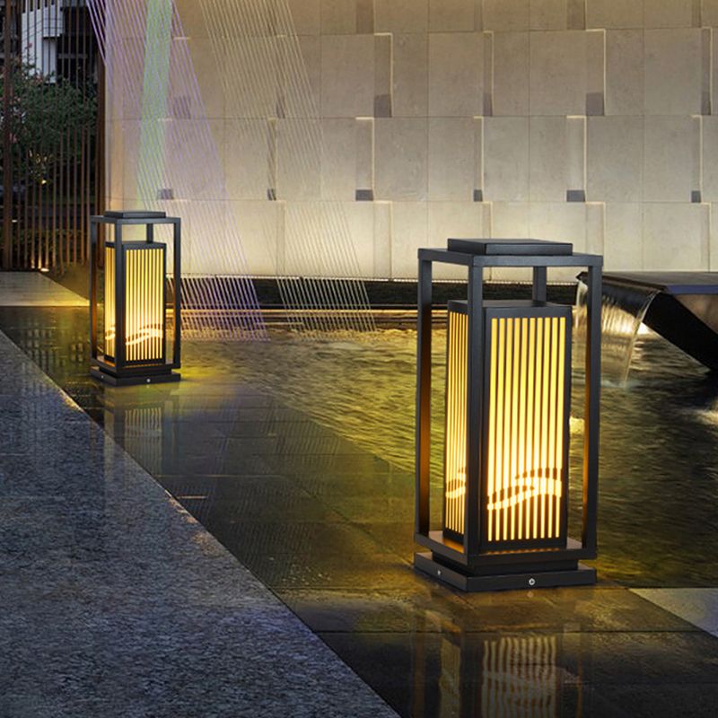 Rectangle Pillar Lamp Modern Metal Outdoor Waterproof Light in Black