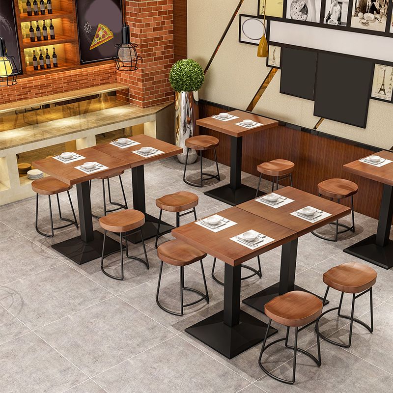 Metal Industrial Dining Table Pine Wood Top Table with Pedestal Base