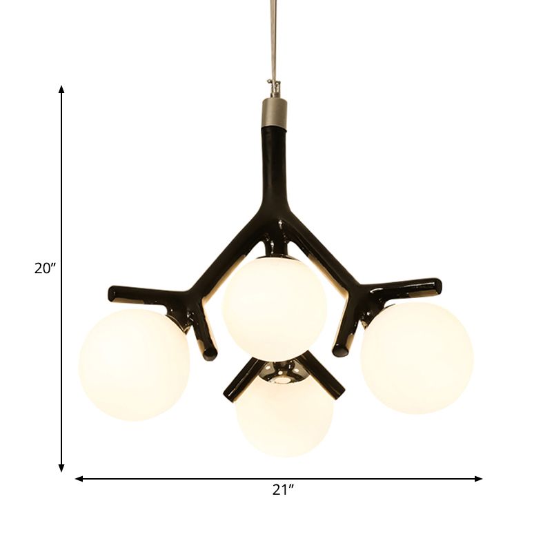 Global White Glass Chandelier with Branch Design Contemporary 4 Lights White/Black/Red Hanging Ceiling Fixture
