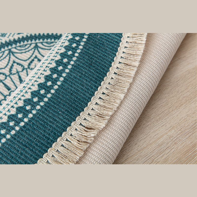 Orange Tone Bohemian Rug Americana Print Fringe Design Area Carpet Cotton Blend Rug for Home Decor