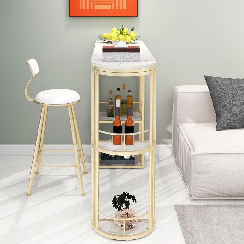 Glam Style Bar Table Set 1/2 Pcs White Granite Bar Table Set