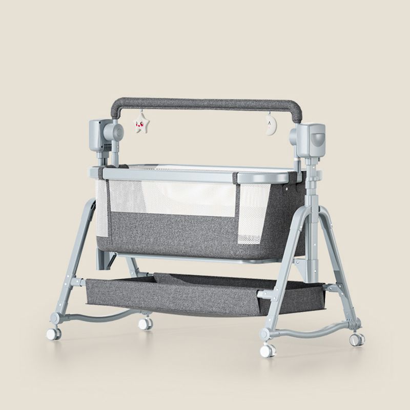 Rocking Crib Cradle Square Metal Cradle with Storage Shelf for Newborn