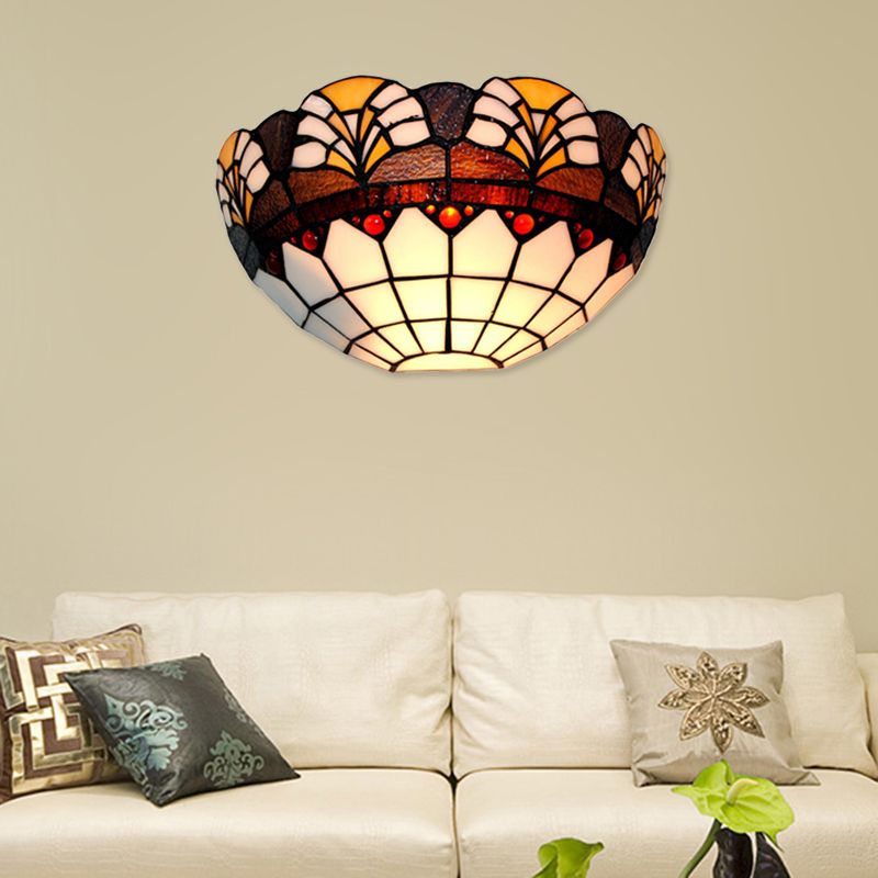 Bathroom Half-Dome Wall Sconce Stained Glass 1 Light Tiffany Rustic Wall Light in Brown for Hotel