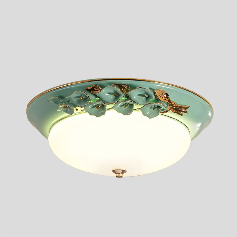 Pastoral Bowl Ceiling Mounted Fixture 1 Light Metal LED Flush Mount Lighting in White for Bedroom, 12 "/14.5" /17 " W