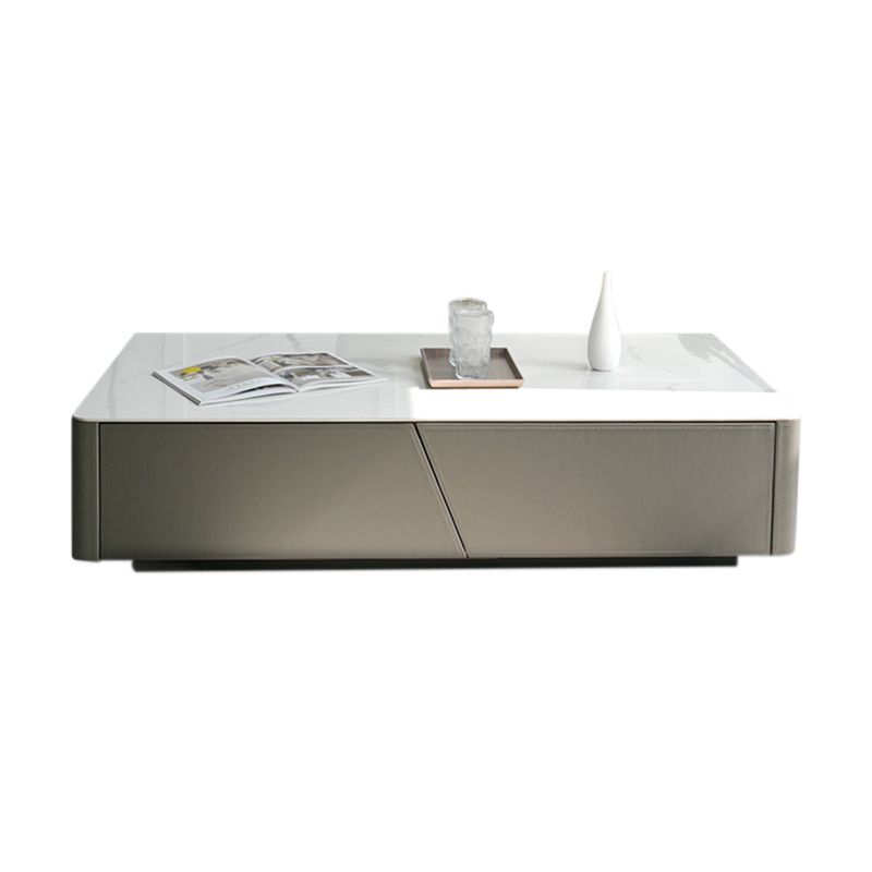 Minimalism Slate Rectangular Coffee Table White Coffee Table Set with Drawer