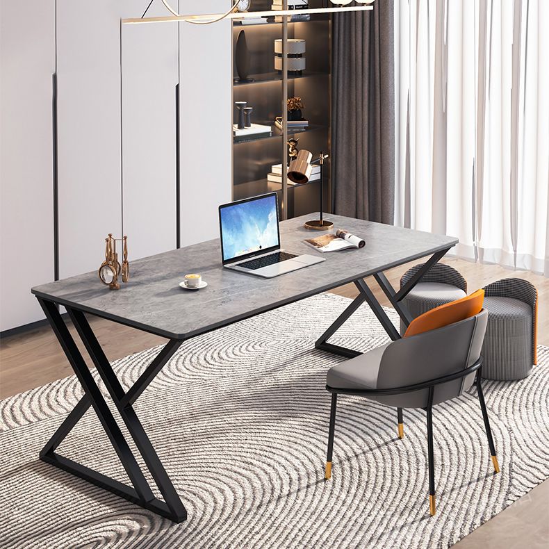 Modern Stone Top Dinette Set 1/2 Pieces Rectangle Dining Table Set in Grey