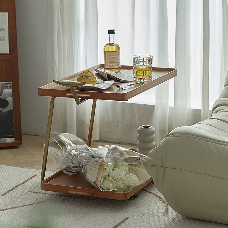 20.47" Tall Tray Top Side Accent Table Solid Wood End Slide Table