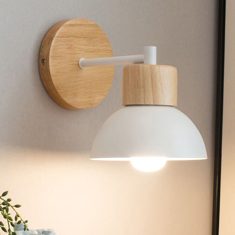 Dome Shape Wood Wall Light Modern Style 1 Light Wall Light Sconce