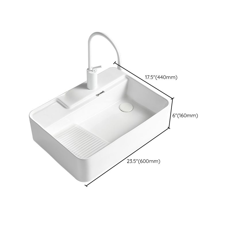 Modern Bathroom Sink Rectangular Porcelain Vessel Sink with Pop-Up Drain