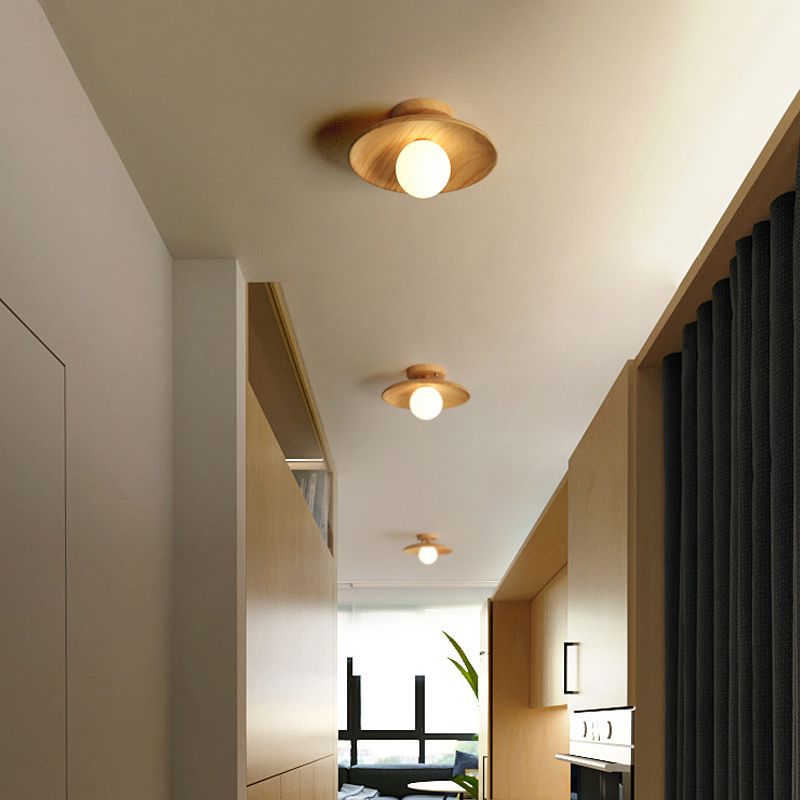 Modern Style Spherical Shape Ceiling Light Wood 1 Light Ceiling Light for Restaurant