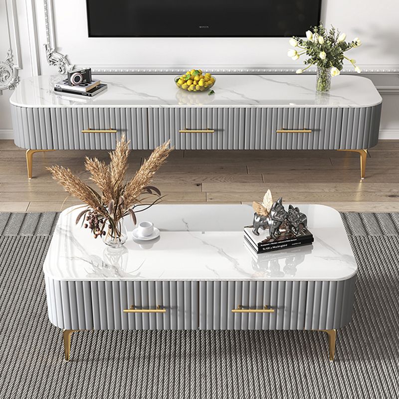 16"H Glam Coffee Table Rectangle 4 Legs Coffee Cocktail Table