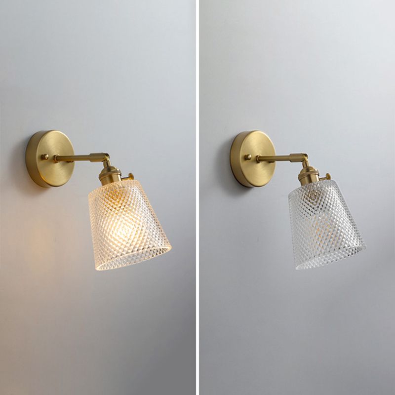 Brass Contemporary Armed Wall Mounted Light Fixture 1-Light Glass Sconce Light for Bedroom