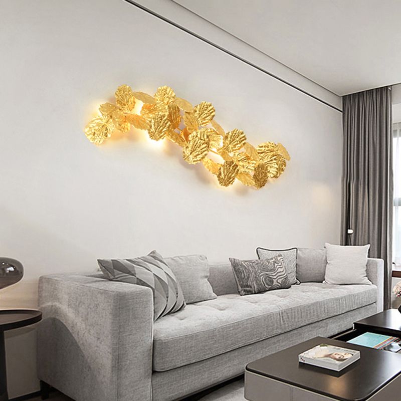 Zeitgenössische Blatt -Design Wandleuchtenleuchte 6 Lichter Aluminium Wandmontage Licht in Gold für Wohnzimmer