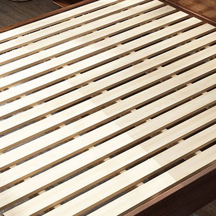 Mid-Century Modern Standard Bed Walnut Solid Color Panel Bed with Headboard