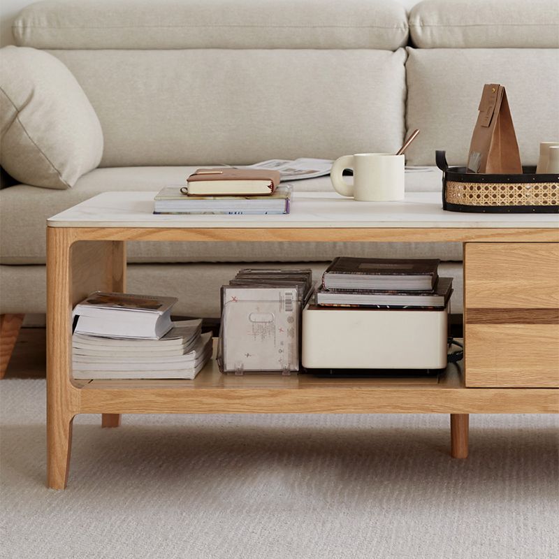 17"H Contemporary Cocktail Table Stone Rectangle Coffee Table