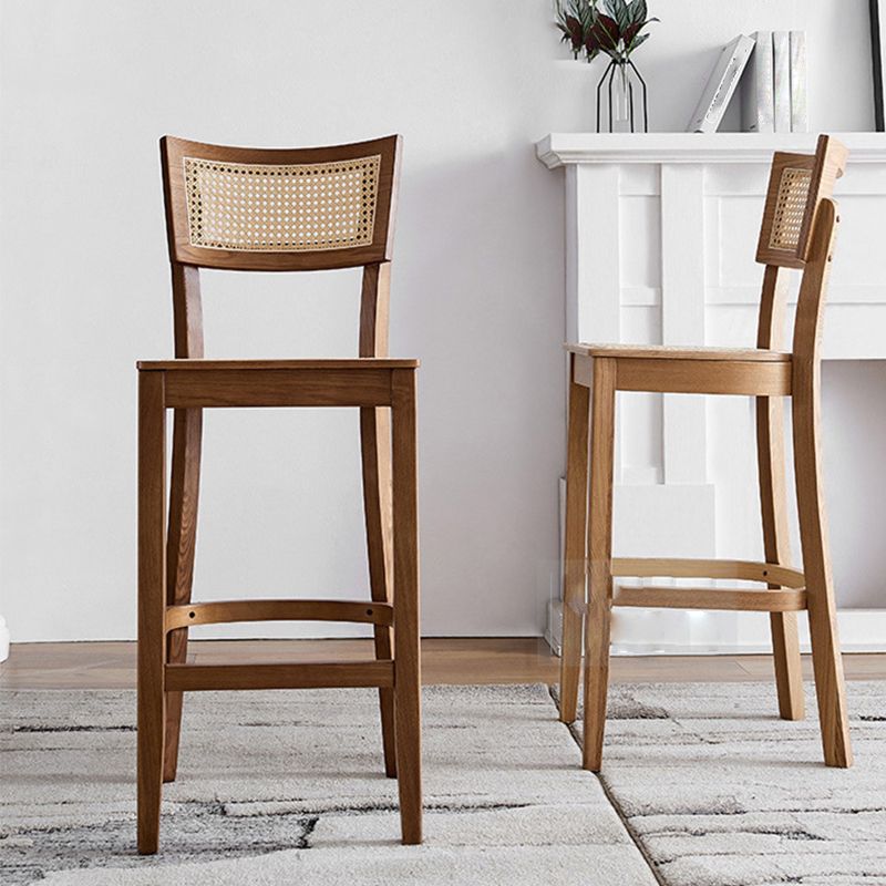 Modern Rattan Square Bar Stool Solid Wood Armless Bar Stool for Living Room