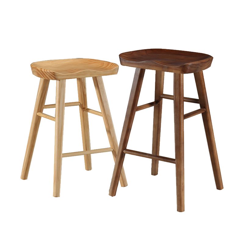 Contemporary Backless Footrest Stool Contoured Pine Solid Wood Bar Stool