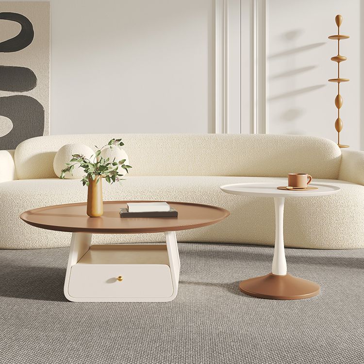 Pedestal 2-Piece Coffee Table Set Modern Round Tray Top Cocktail Table with Storage