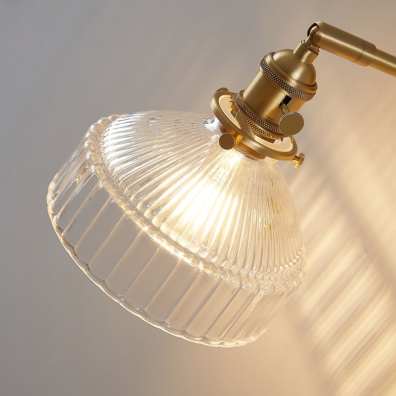 Industrial Wall Lamp Pressed Ribbed Glass Wall Light Sconce in Gold Finish for Bedroom