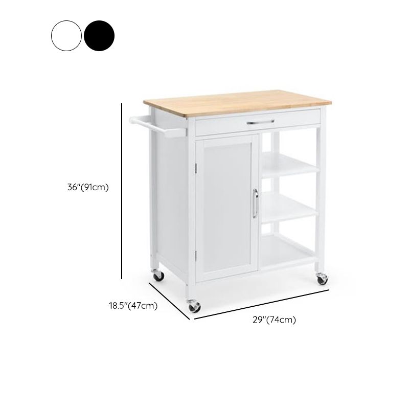 Matte Finish Wooden Kitchen Cart with Open Storage and Wheels