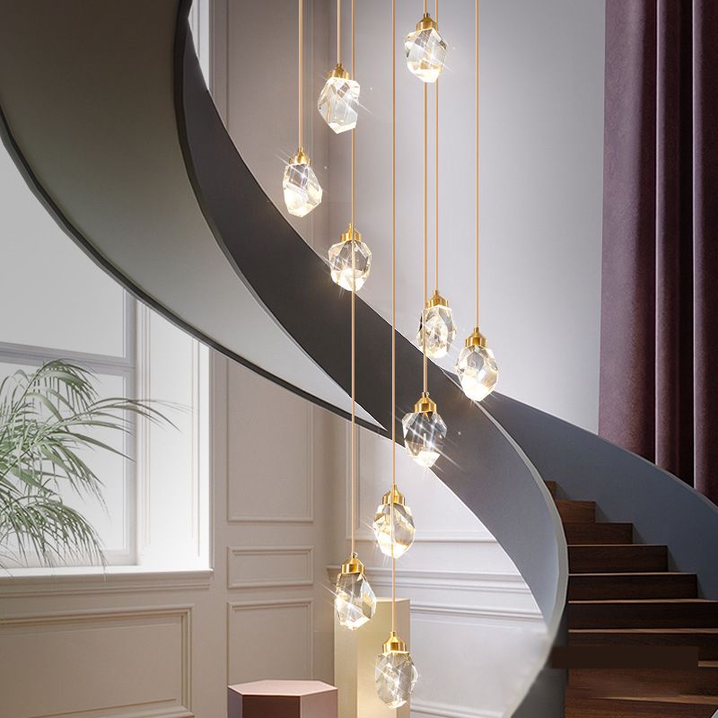Contemporary Pendant Clear Crystal Hanging Ceiling Light for Spiral Stair