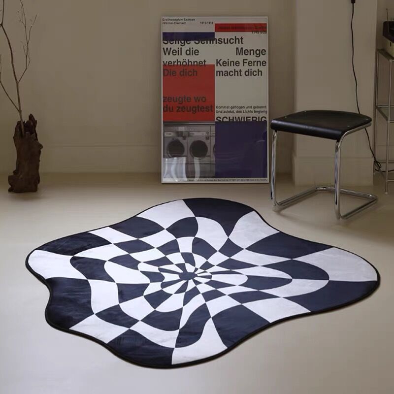 White Check Print Rug Polyester Modern Rug Washable Rug for Drawing Room